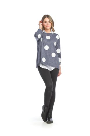 ST-15307 - Polka Dot Lightweight Sweater With Collared Underlay - Colors: Navy,Pink - Available Sizes:XS-XXL - Catalog Page:3 